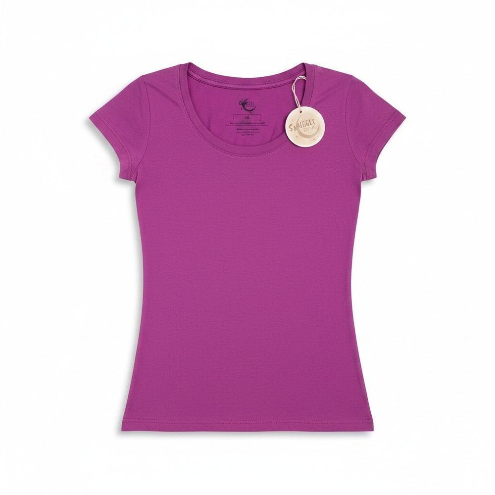 Snuggle Bums XS Purple Bamboo Spandex Short Sleeve Scoop Neck Tee Top